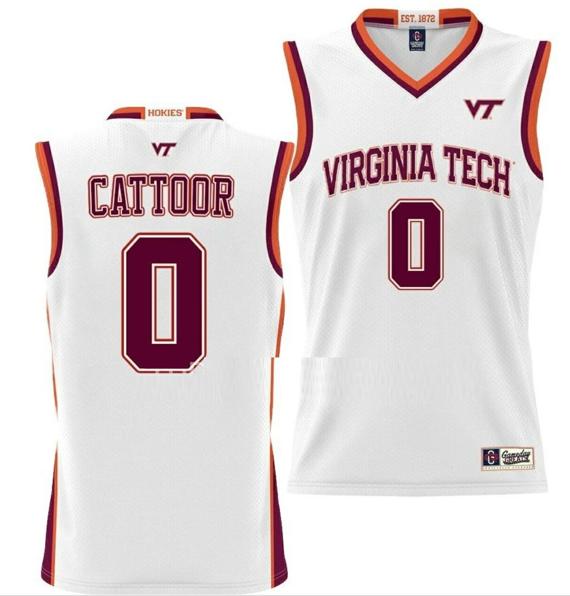 Men's Hunter Cattoor Jersey Virginia Tech Hokies College Basketball NIL Pick-A-Player White #0