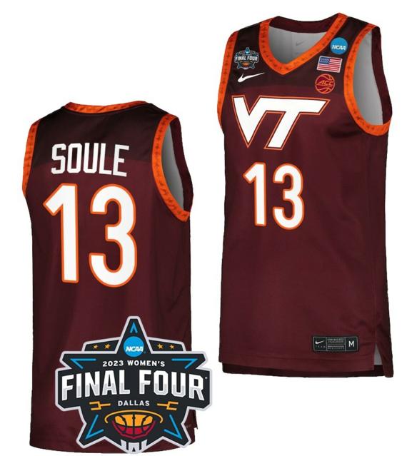 Men's Taylor Soule Jersey Virginia Tech Hokies College Basketball 2023 NCAA March Madness Final Four Maroon #13