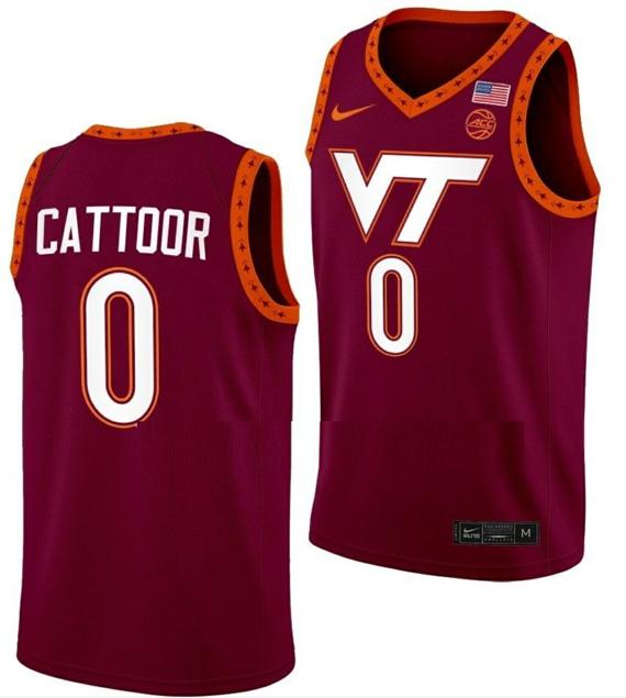 Men's Hunter Cattoor Jersey Virginia Tech Hokies College Basketball Swingman Maroon #0