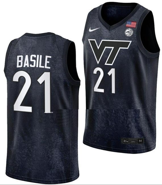 Men's Grant Basile Jersey Virginia Tech Hokies College Basketball Swingman Black #21