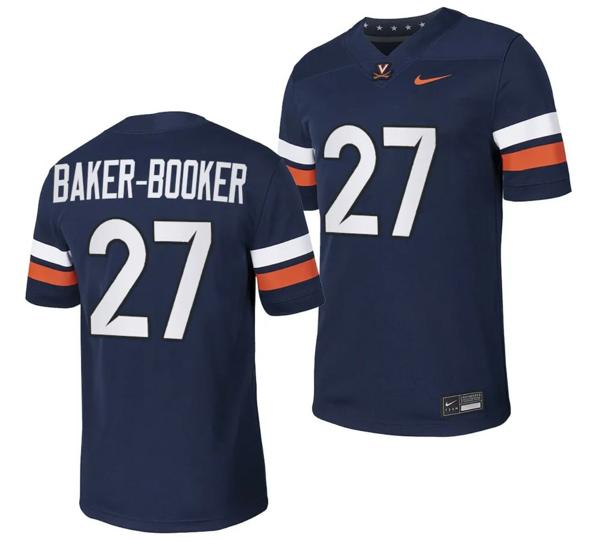 Men's Virginia Cavaliers Trent Baker Booker Jersey #27 College NIL Football Game 2023 Navy