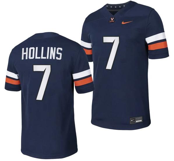 Men's Virginia Cavaliers Mike Hollins Jersey #7 College NIL Football Game 2023 Navy