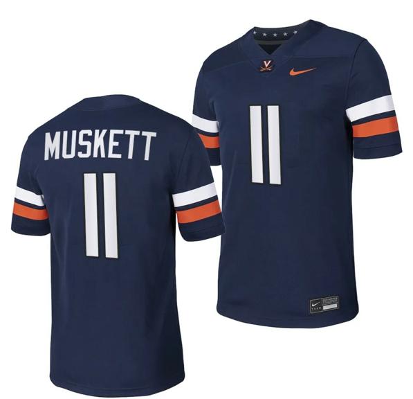 Men's Virginia Cavaliers Tony Muskett Jersey #11 College NIL Football Game 2023 Navy