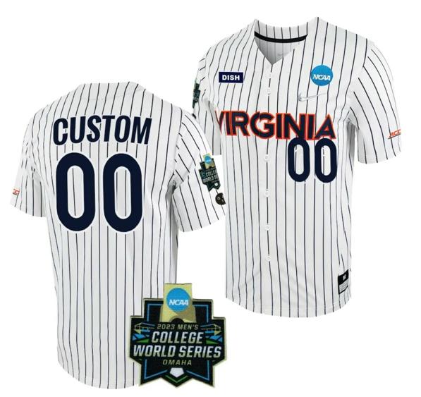 Men's 2023 College World Series Custom Virginia Cavaliers Jersey Name and Number NCAA Baseball White Navy #00