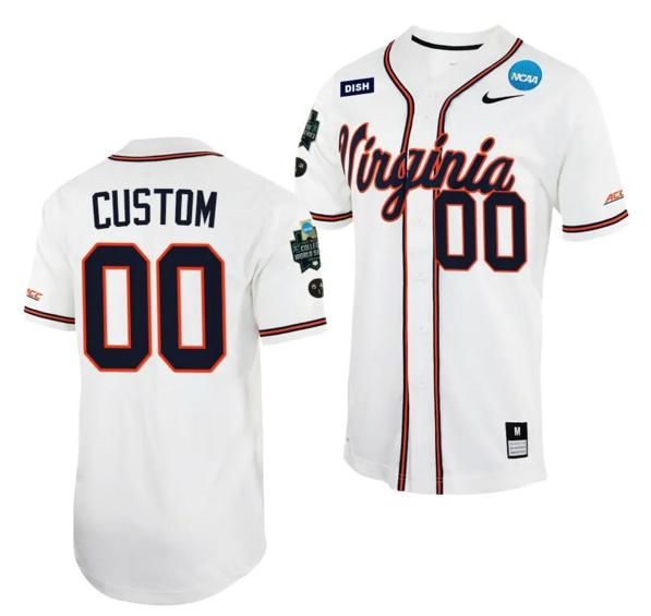 Men's 2023 College World Series Custom Virginia Cavaliers Jersey Name and Number NCAA Baseball White #00