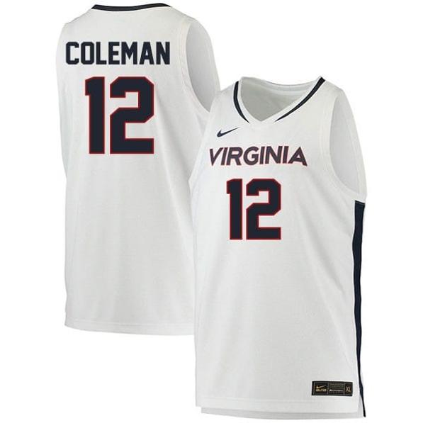 Men's Chase Coleman Jersey #12 Virginia Cavaliers College Basketball Stitched White