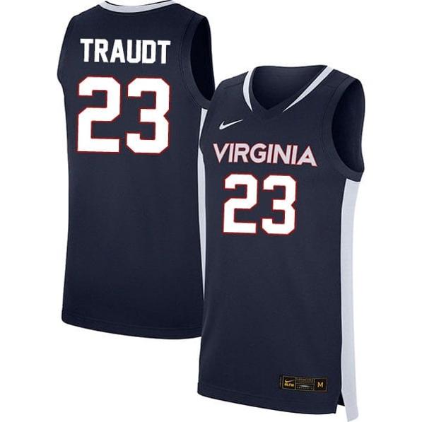 Men's Isaac Traudt Jersey #23 Virginia Cavaliers College Basketball Stitched Navy