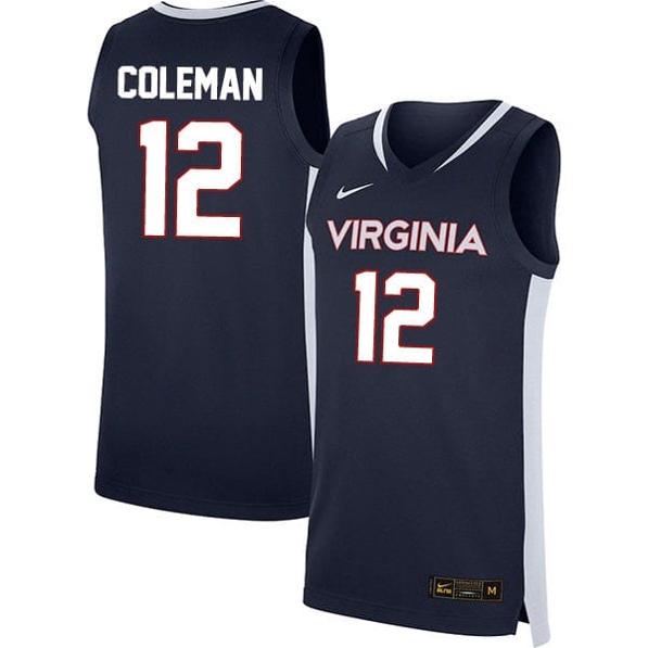 Men's Chase Coleman Jersey #12 Virginia Cavaliers College Basketball Stitched Navy