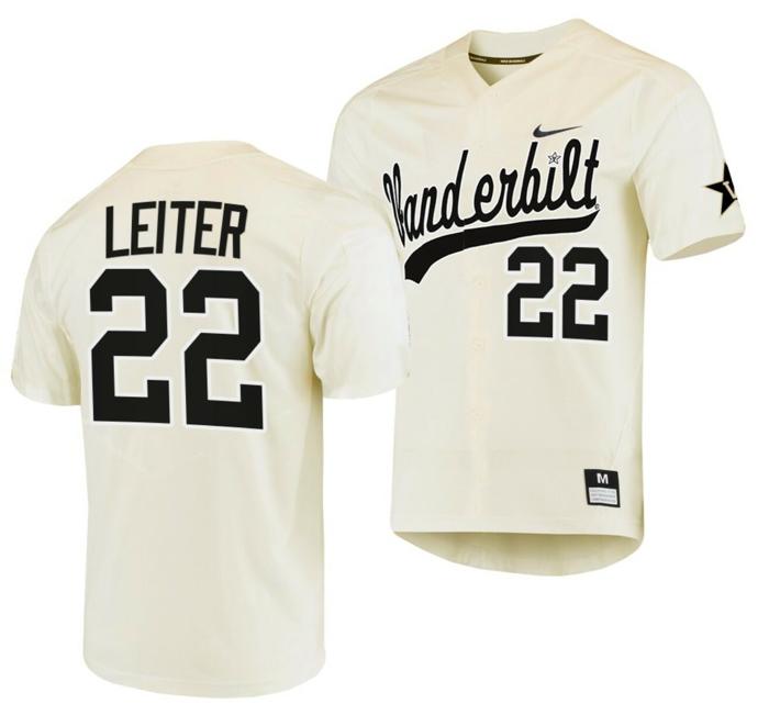 Men's Jack Leiter Jersey Vanderbilt Commodores College Baseball Replica Cream #22