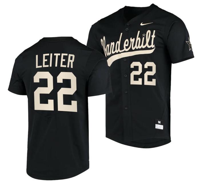 Men's Jack Leiter Jersey Vanderbilt Commodores College Baseball Replica Black #22