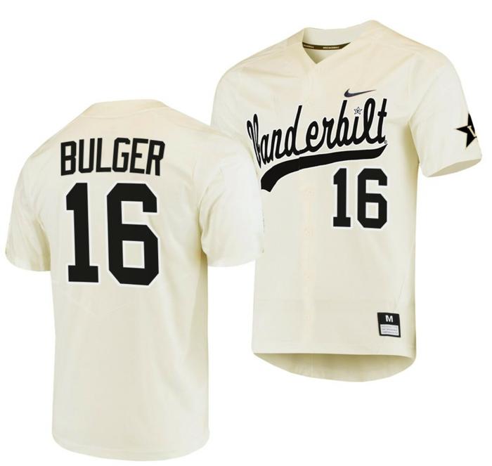 Men's Jack Bulger Jersey Vanderbilt Commodores College Baseball Replica Cream #16