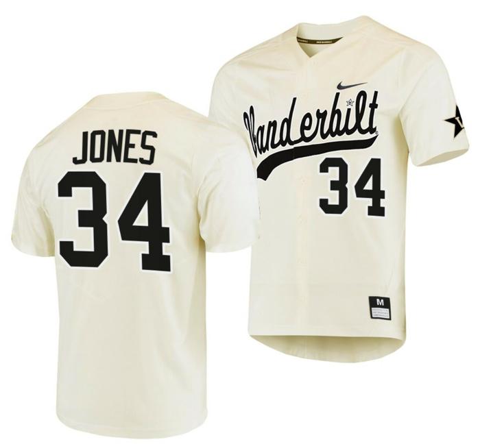 Men's Spencer Jones Jersey Vanderbilt Commodores Baseball NCAA College Cream Alumni #34