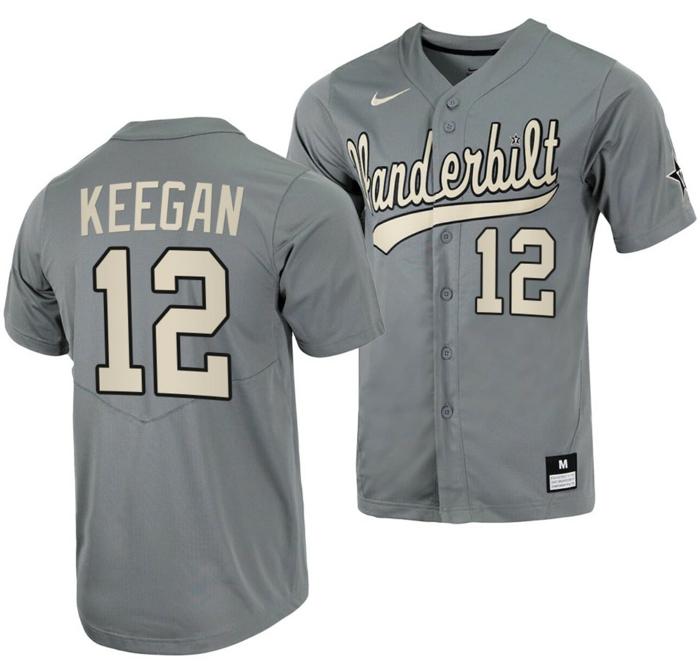 Men's Dominic Keegan Jersey Vanderbilt Commodores College Baseball Full-Button Grey #12