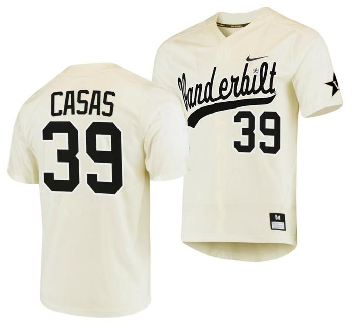 Men's Gavin Casas Jersey Vanderbilt Commodores College Baseball Replica Cream #39