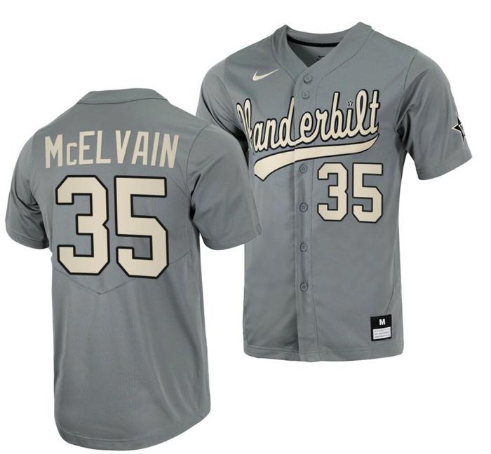 Men's Chris McElvain Jersey Vanderbilt Commodores College Baseball Full-Button Grey #35