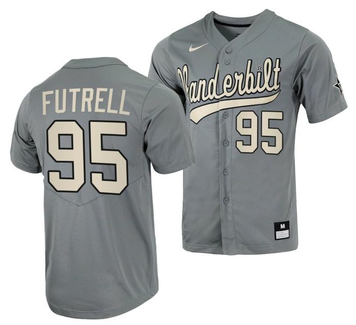 Men's Devin Futrell Jersey Vanderbilt Commodores College Baseball Full-Button Grey #95