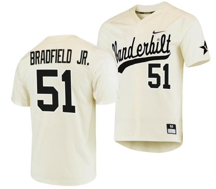 Men's Enrique Bradfield Jr Jersey Vanderbilt Commodores College Baseball Replica Cream #51