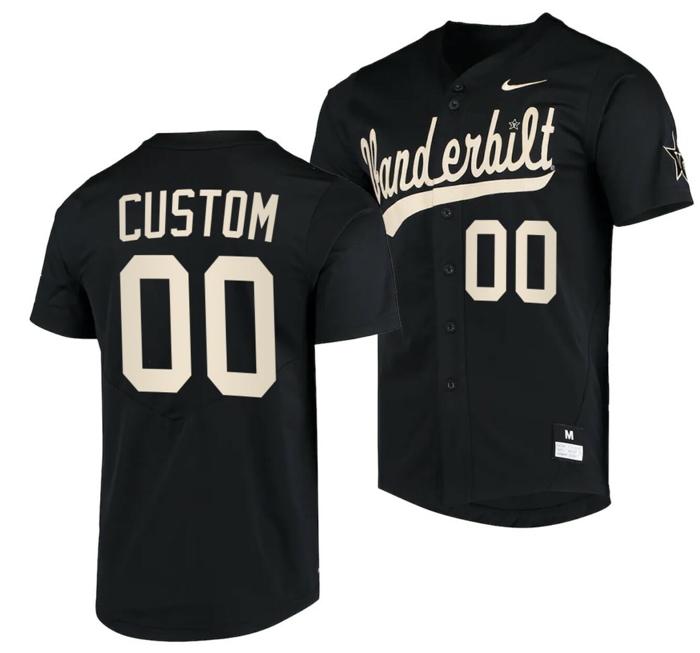 Men's Custom Vanderbilt Commodores Baseball Jersey Name and Number NCAA College Replica Black