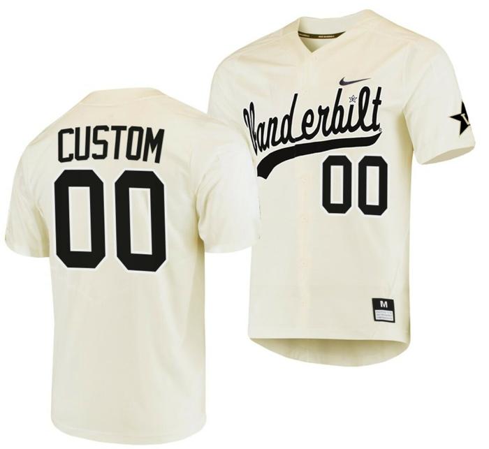 Men's Custom Vanderbilt Commodores Jersey Name and Number NCAA Baseball College Replica Cream