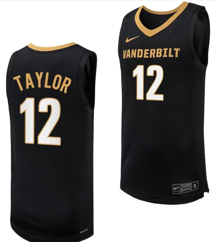 Men's Evan Taylor Jersey #12 Vanderbilt Commodores Replica Basketball uniform Black