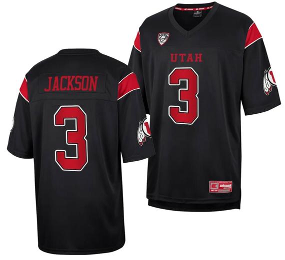 Men's Utah Utes #3 JaQuinden Jackson Jersey Throwback College Football Black