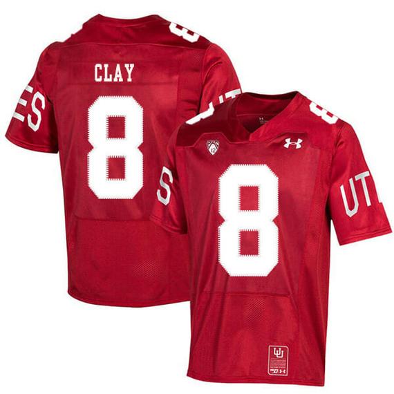 Men's Utah Utes #8 Kaelin Clay NCAA College Football Jersey Red