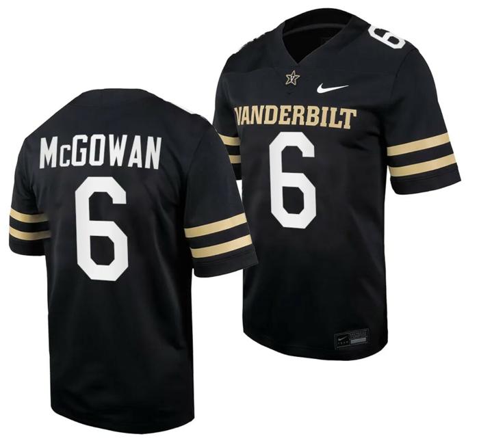 Men's Vanderbilt Commodores Jayden McGowan Jersey Home College Football Black #6