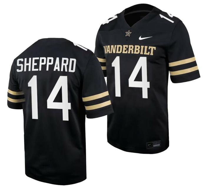 Men's Vanderbilt Commodores Will Sheppard Jersey Home College Football Black #14