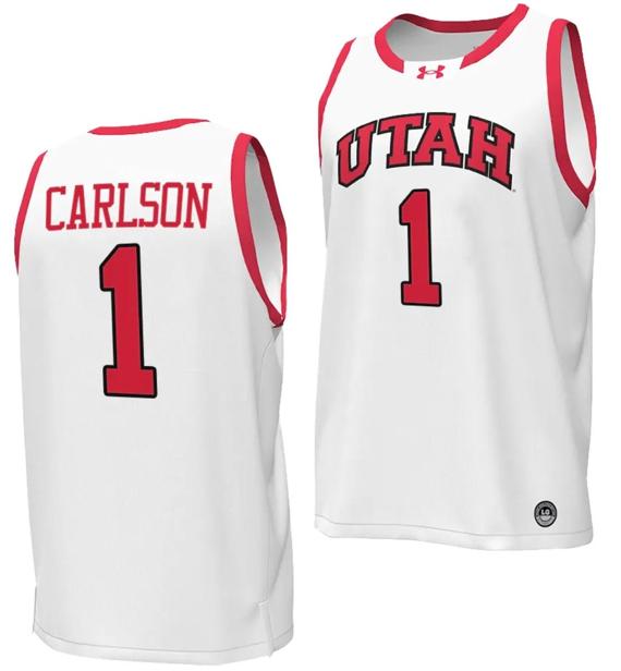 Men's Ben Carlson Jersey #1 Utah Utes College Basketball 2023-24 Replica White