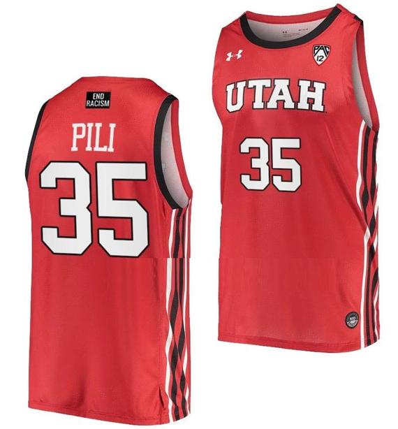 Men's Alissa Pili Jersey #35 Utah Utes College Basketball Red