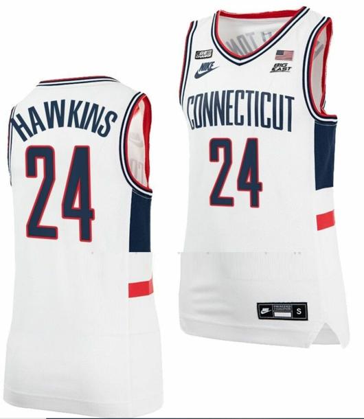 Men's Jordan Hawkins Jersey UConn Huskies College Basketball Alumni White #24