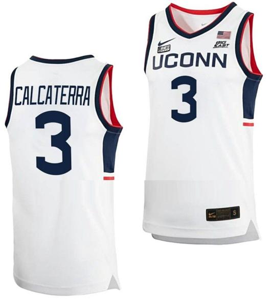 Men's Joey Calcaterra Jersey UConn Huskies College Basketball White Replica #3