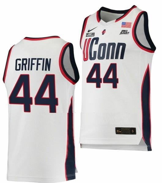 Men's Aubrey Griffin Jersey UConn Huskies College Basketball White Replica #44