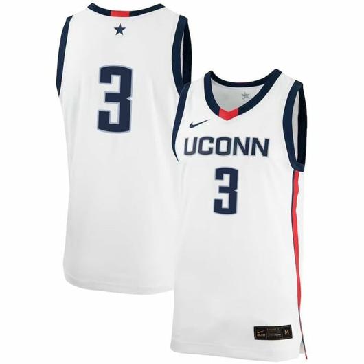 Men's Joey Calcaterra Jersey UConn Huskies College Basketball No Name White #3