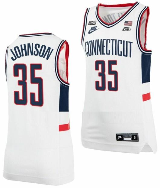 Men's Samson Johnson Jersey UConn Huskies College Basketball Alumni White #35