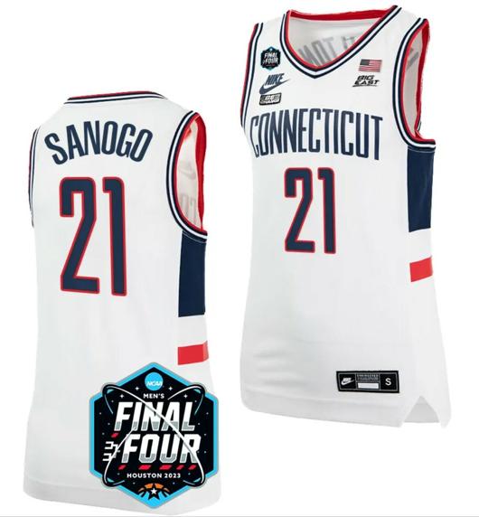 Men's Adama Sanogo Jersey UConn Huskies 2023 NCAA National Championship March Madness White #21