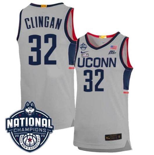 Men's Donovan Clingan Jersey #31 UConn Huskies 2023 National Champions College Basketball Gray