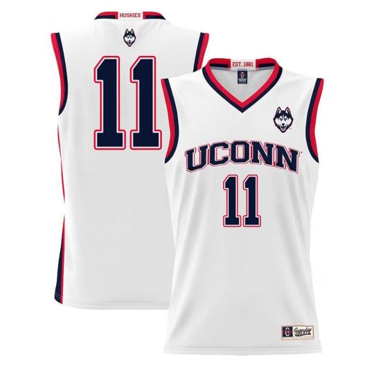 Men's Alex Karaban Jersey UConn Huskies College Basketball White Red Border #11