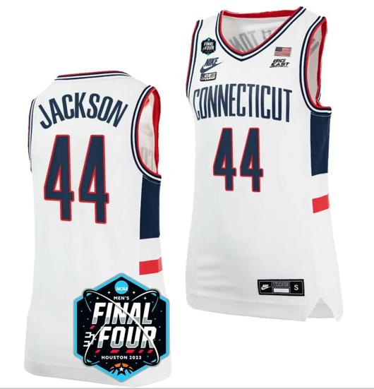 Men's Andre Jackson Jersey UConn Huskies 2023 NCAA National Championship March Madness White #44