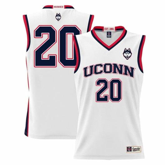 Men's Andrew Hurley Jersey UConn Huskies College Basketball White Red Border #20