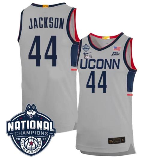 Men's Andre Jackson Jersey #44 UConn Huskies 2023 National Champions College Basketball Gray