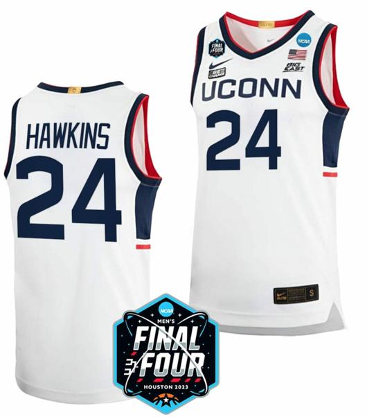 Men's Jordan Hawkins Jersey UConn Huskies College Basketball 2023 NCAA Final Four White #24