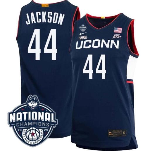 Men's Andre Jackson Jersey #44 UConn Huskies 2023 National Champions College Basketball Navy