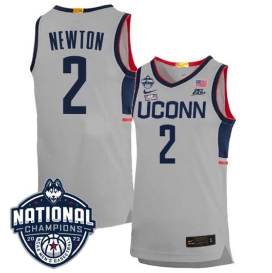 Men's Tristen Newton Jersey #2 UConn Huskies 2023 National Champions College Basketball Gray