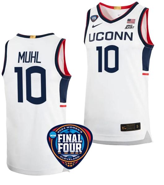 Men's Nika Muhl Jersey #10 UConn Huskies Basketball 2024 NCAA March Madness Final Four White