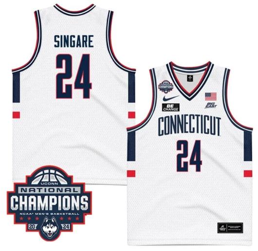 Men's Youssouf Singare Jersey #24 UConn Huskies 2024 NCAA Basketball National Champions White