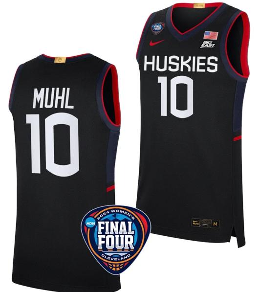 Men's Nika Muhl Jersey #10 UConn Huskies Basketball 2024 NCAA March Madness Final Four Black