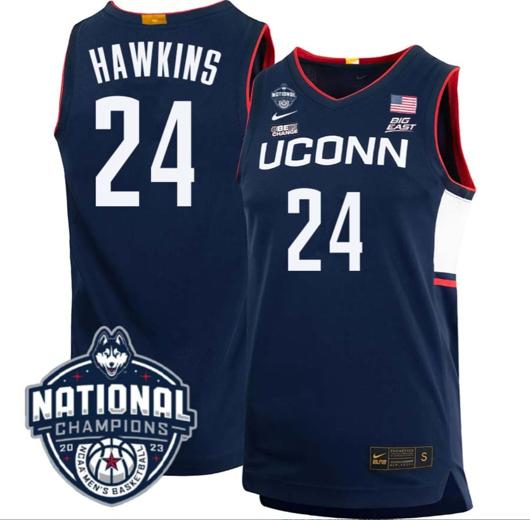 Men's Jordan Hawkins Jersey #24 UConn Huskies 2023 National Champions College Basketball Navy