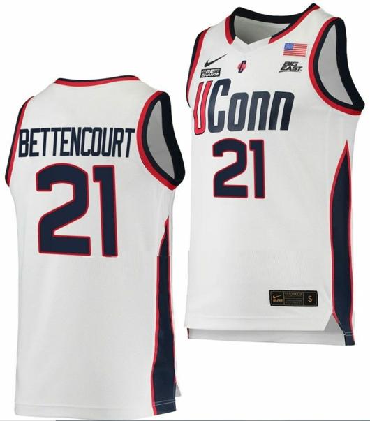 Men's Ines Bettencourt Jersey UConn Huskies College Basketball White Replica #21