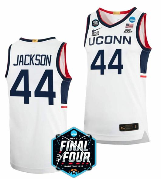 Men's Andre Jackson Jersey UConn Huskies College Basketball 2023 NCAA Final Four White #44